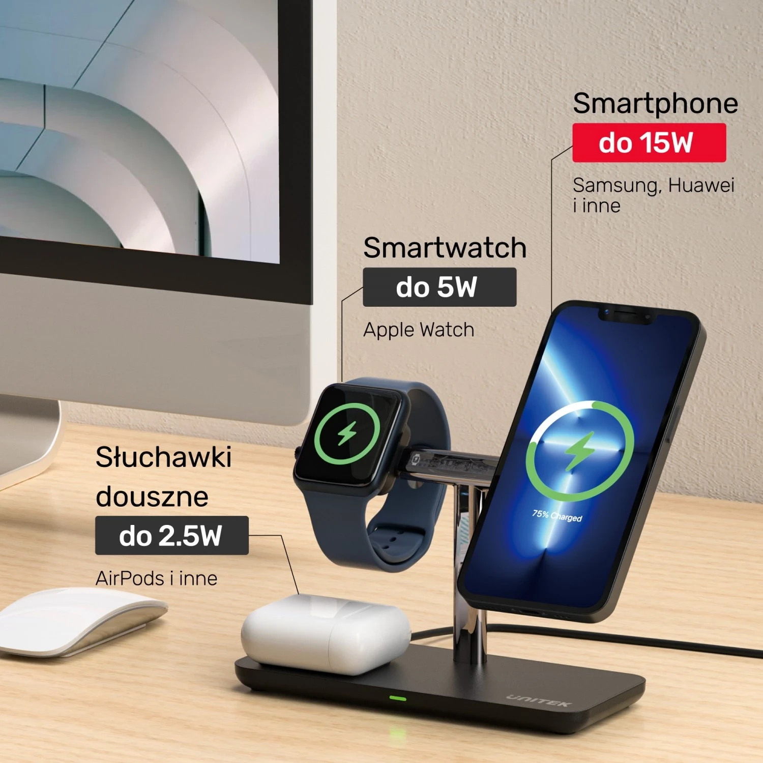 Mbështjellës magnetik 3në1 për iPhone Unitek, i zi