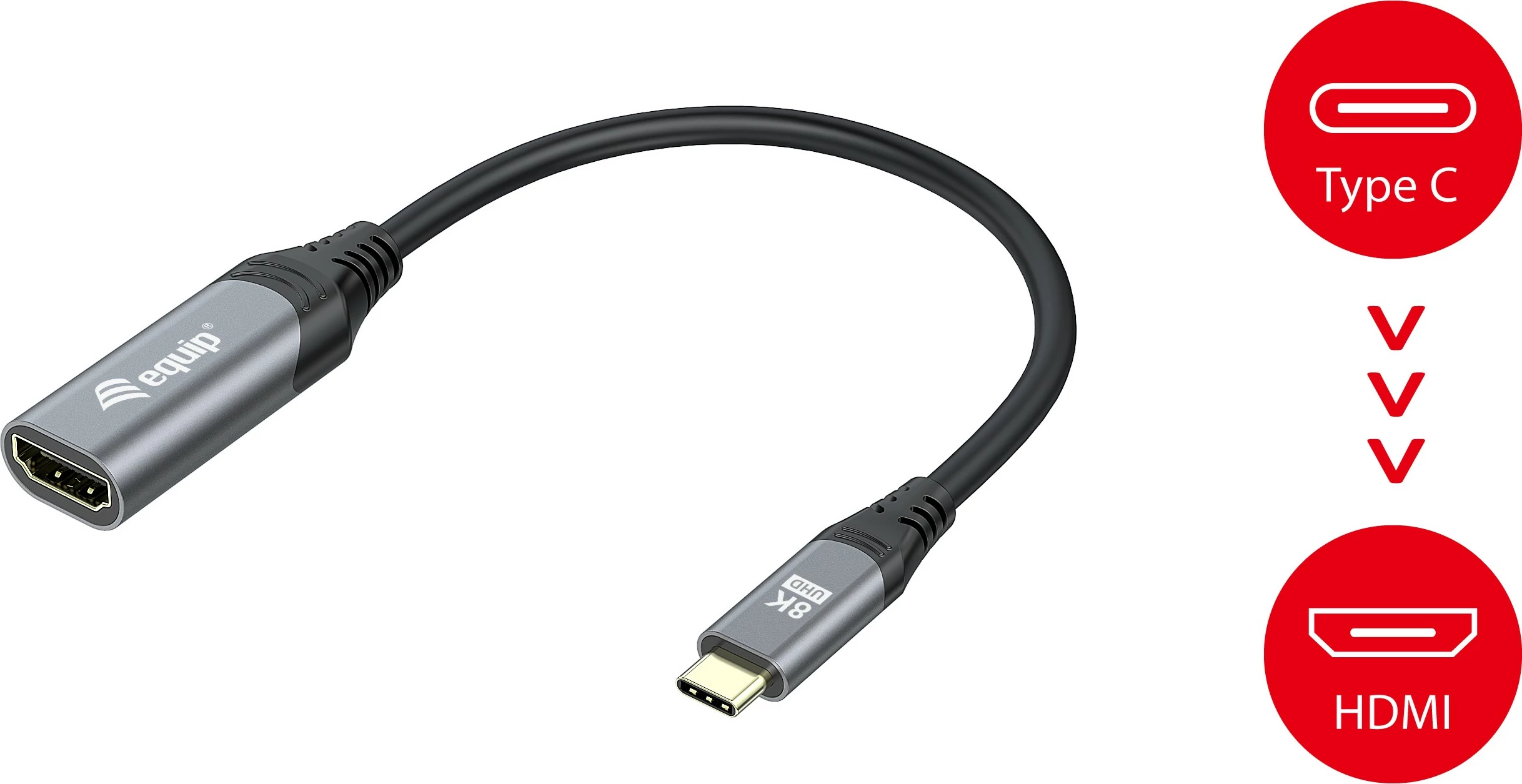 Adapter USB-C në HDMI 2.1 Equip, 8K/30Hz, 0.15m, zi/gri