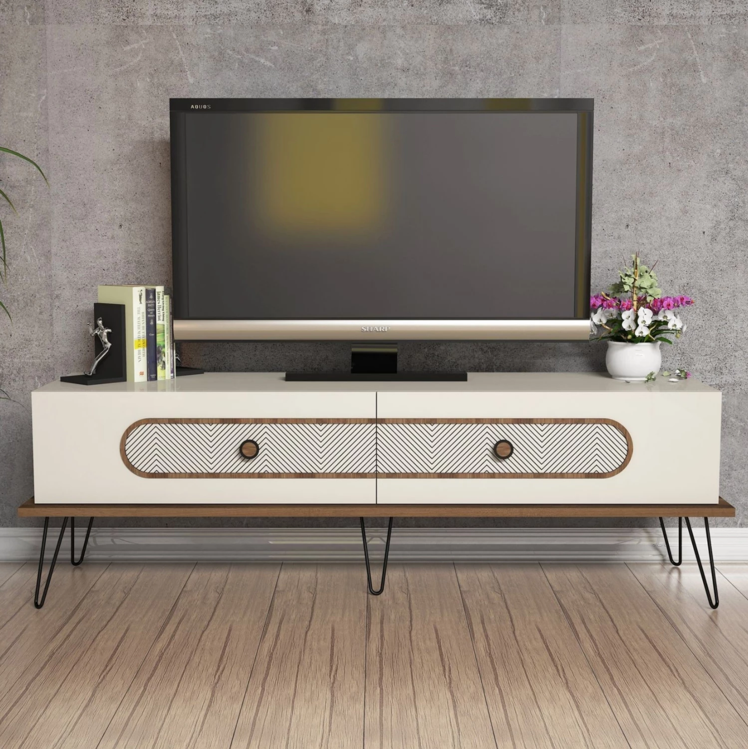 Mbajtës TV FH9511.01 melaminë, ngjyrë krem-metal, 145x40x45H cm