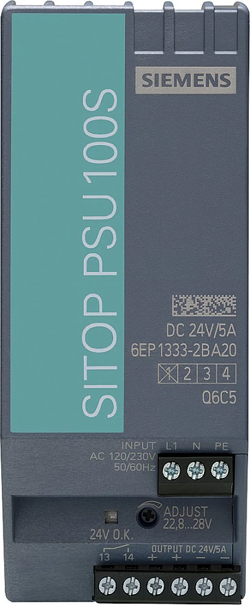 Furnizues rryme Siemens SITOP PSU100S 6EP13332BA20, 24V 5A, hyrje 120/230VAC, montim DIN