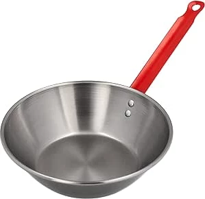 Tigan i thellë për skuqje Garcima 32 cm, thellësi 9.5 cm, çelik i poliruar, dorezë e kuqe