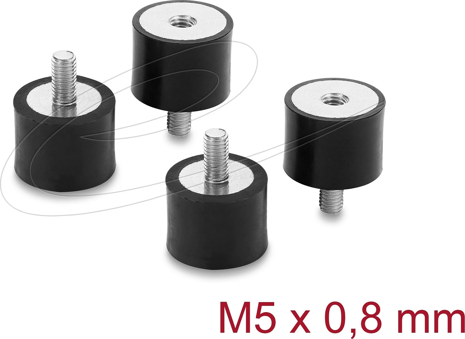 Amortizues vibrimi DeLOCK M5x0.8, Ø20x15mm, fileto brenda/jashtë, 4 copë, i zi