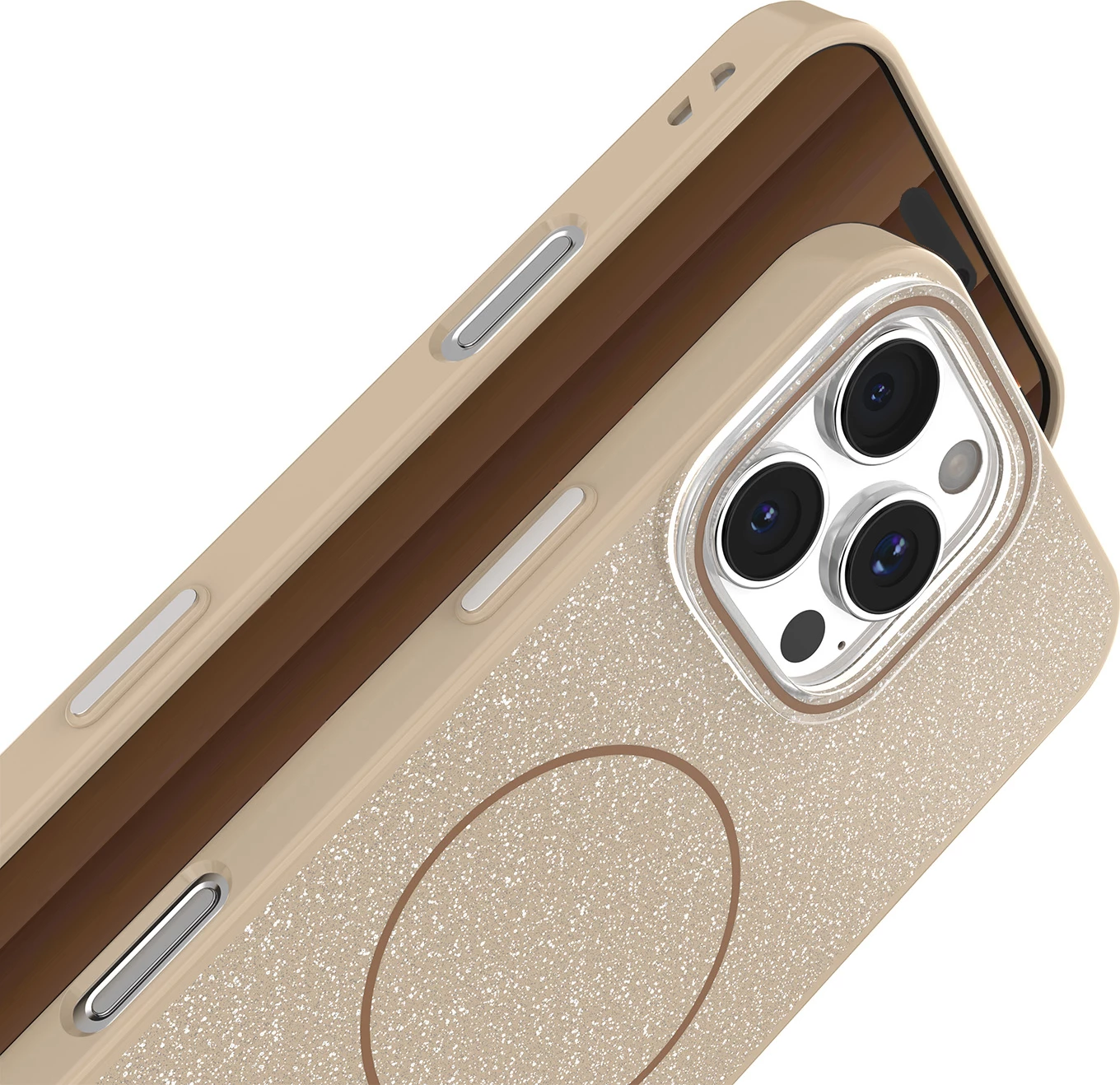 Mbështjellës ONASI Glitter Thin Mag 24086 MagSafe për iPhone 17 Pro, 2 mm, bezhë