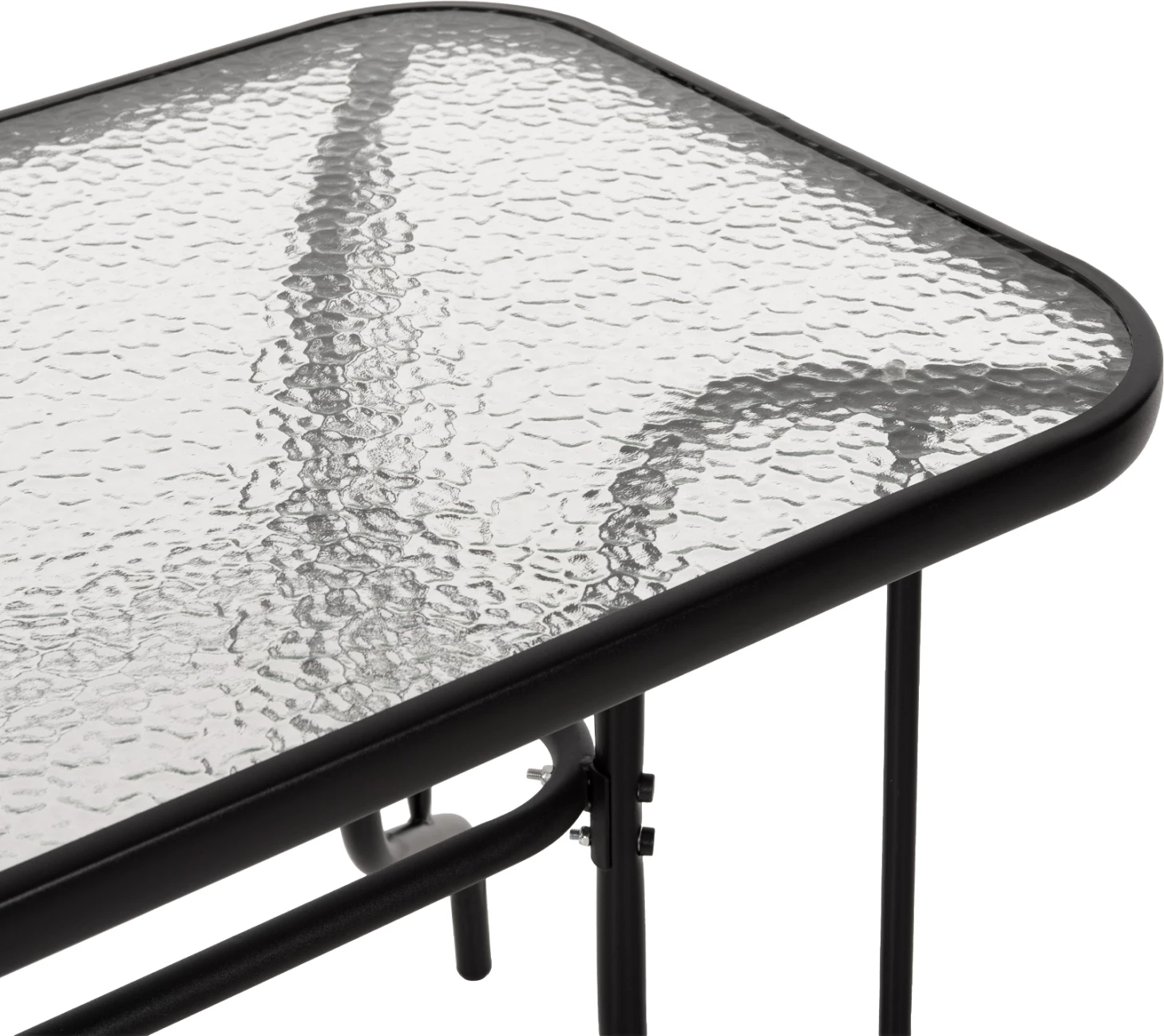 Tavolinë metalike për jashtë ADAM, e zezë, me sipërfaqe xhami të forcuar, 110x60x71 cm
