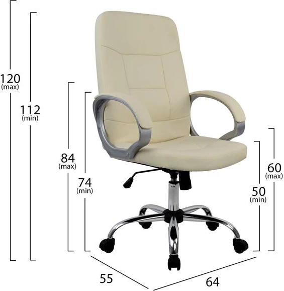 Karrige menaxheri për zyre, krem me bazë kromi, 64x55x120