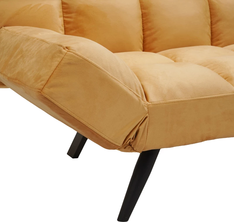 Divan-krevat 3 vendësh Freddo, kadife ngjyrë mustardë, 181x81x86cm