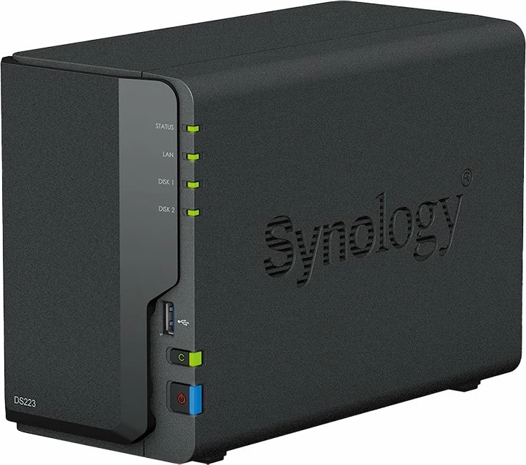 NAS Synology DiskStation DS223, 2-bay 3.5\" SATA HDD/SSD, 2 GB DDR4, 1GbE, 3x USB 3.2 Gen 1, i zi