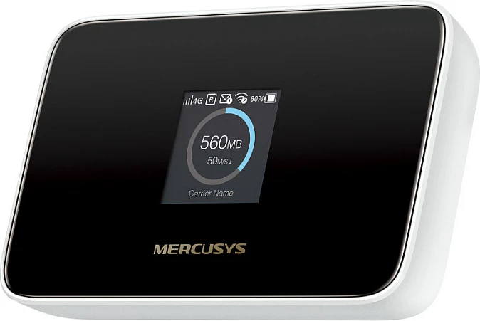 Router portativ 4G LTE Mercusys MT115, Wi‑Fi 6, bateri 2400mAh, ekran 1.44", zi/bardhë