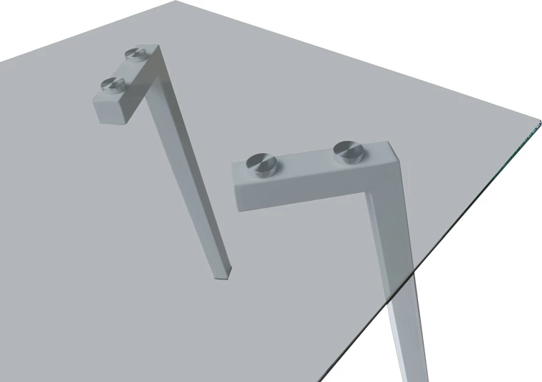 Tavolinë Titta, sipërfaqe xhami, këmbë të bardha metalike, 120x70x75cm