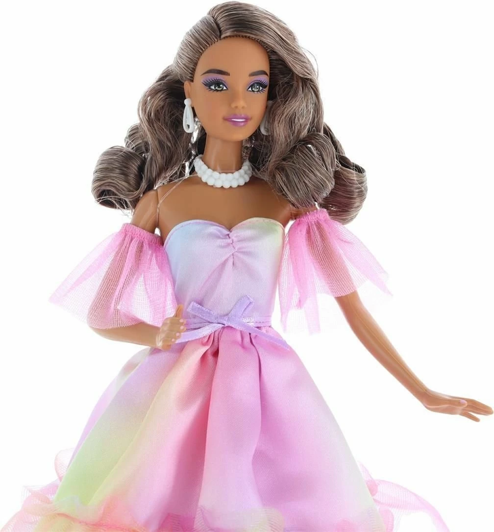 Kukull koleksionuese Barbie Mattel Signature Birthday Wishes JJX77, fustan saten rozë me ylber pastel, 1 copë
