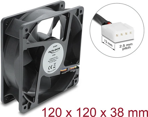 Ventilator kasë DeLOCK 120x120x38mm, 48V DC, 4-Pin PWM, i zi