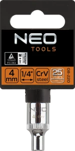 Soket heksagonal Neo 08-228 1/4\" 10 mm Superlock 25 mm, krom, copë