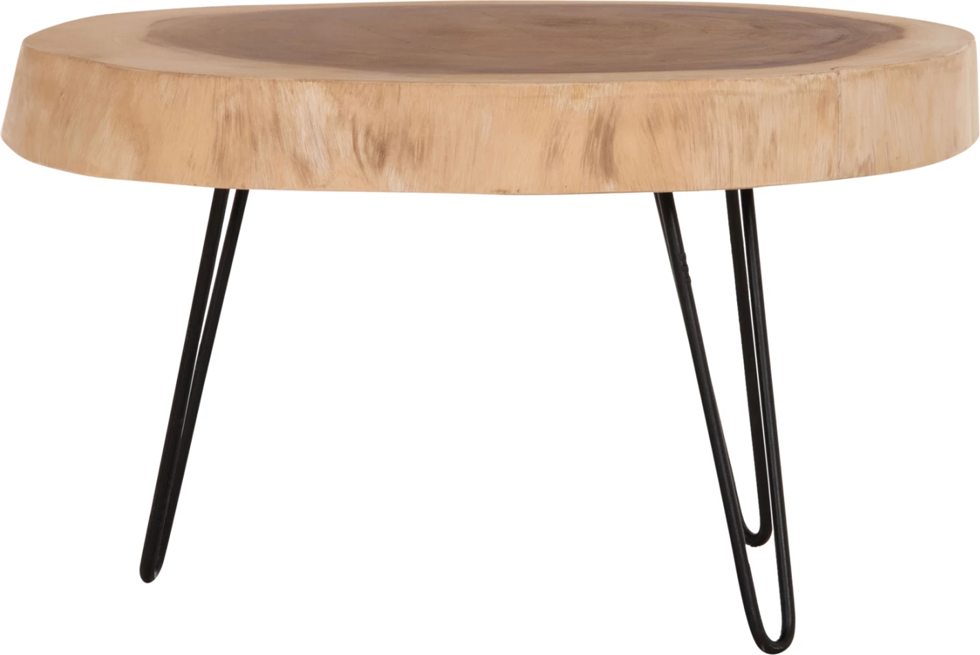 Tavolinë kafeje SERVON, dru suar natyral, këmbë metalike të zeza, 76x67x44cm