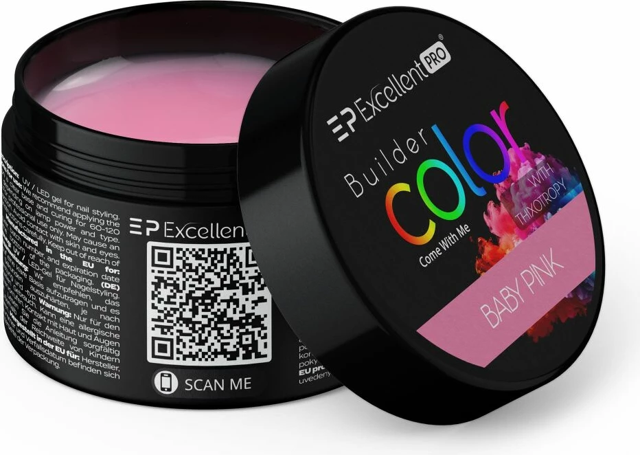 Xhel ndërtues për thonj për femra Excellent PRO Builder Color With Thixotropy Pastel Pink, 15g Baby Pink