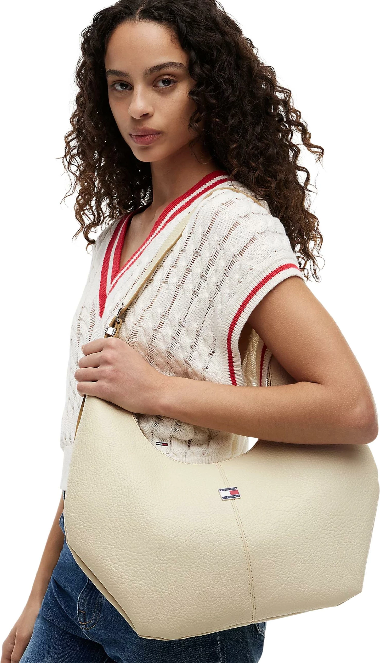 Çantë krahu Tommy Hilfiger TJW Slouchy City Hobo AW0AW18776, ivory