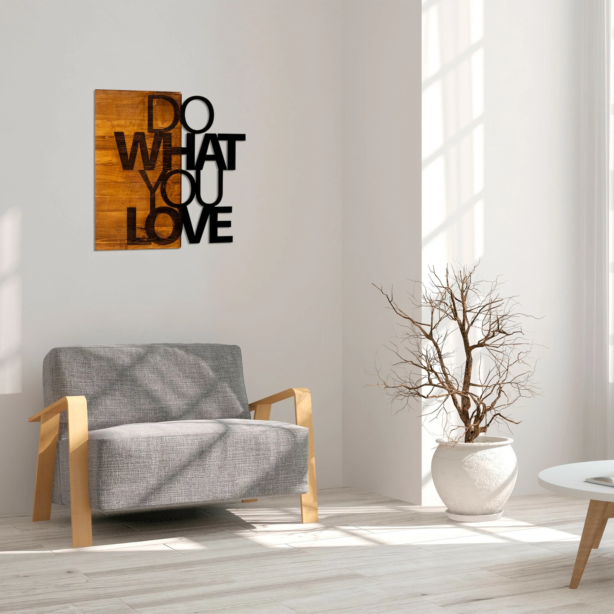 Aksesor dekorativ për mur, dru dhe metal, ngjyrë arre dhe e zezë, 54x58cm, Wallity, Do What You Love