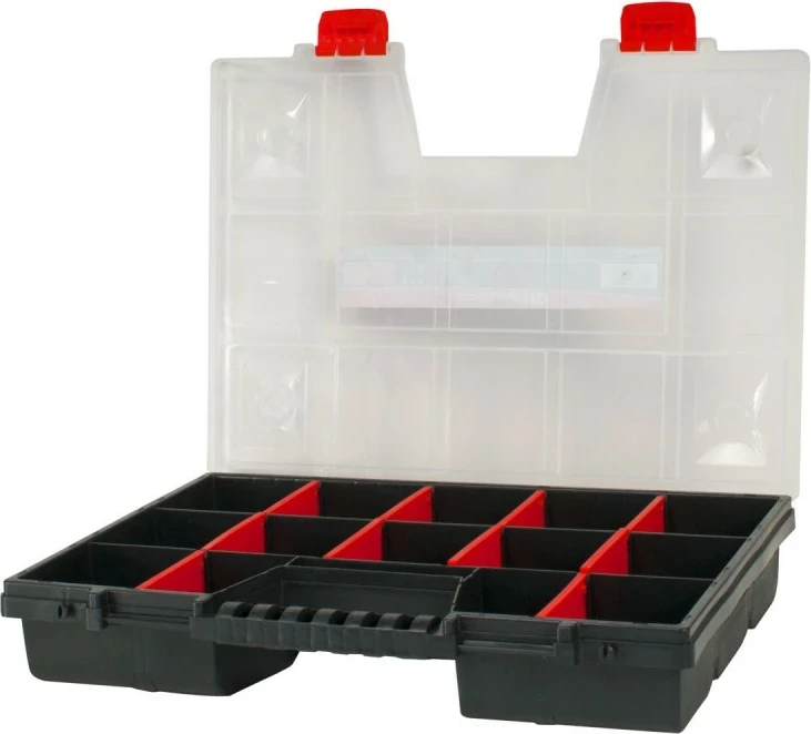 Organizator PROLINE 35702, 35x155x195 mm, zi/transparent me detaje të kuqe