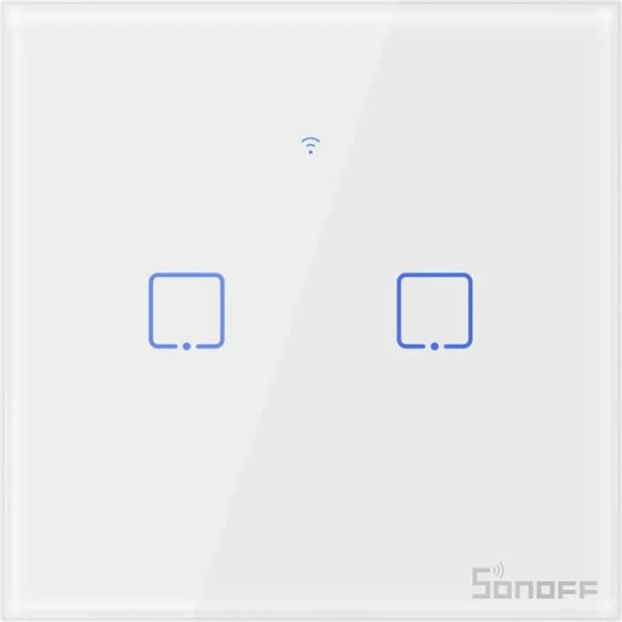 Switch muri smart SONOFF T1EU2C-TX, Wi-Fi + RF433, 2-kanal, EU, i bardhë
