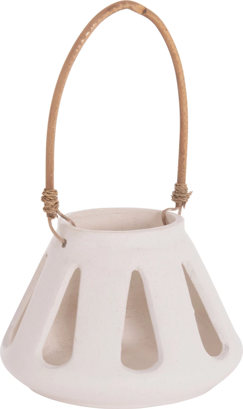 Llambë dekorative tavoline, fibër çimentoje e bardhë, dorezë ratan, ERANTYL FH4696.02S, 25x17cm