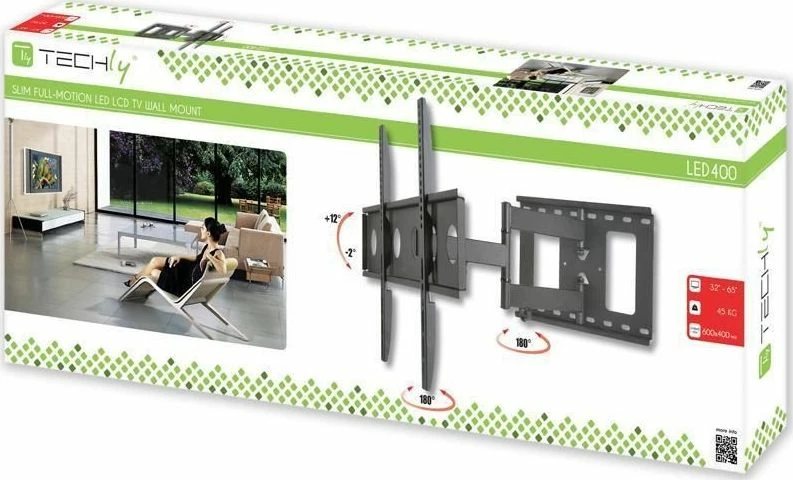 Mbajtëse muri për TV Techly ICA-PLB-148L 32–65 inç, deri 50 kg, VESA deri 600 x 400 mm, e zezë