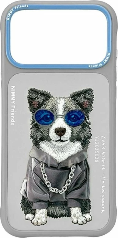 Kutia mbrojtëse Nimmy Glasses Cool Dog për iPhone 17 Pro, gri