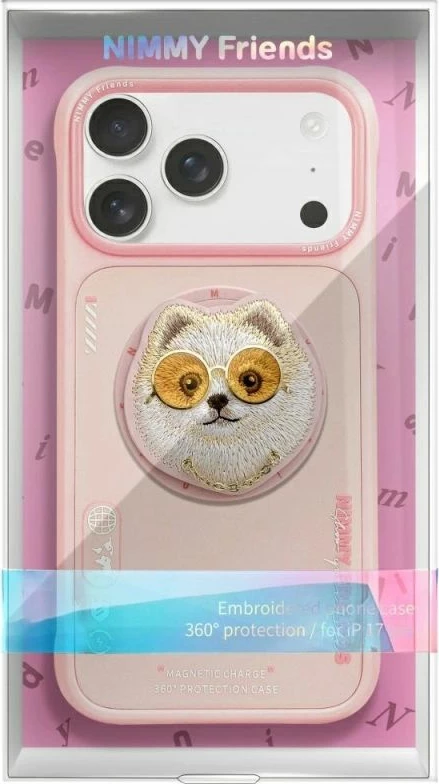 Kapak MagSafe Nimmy Glasses Cool Dog për iPhone 17, rozë