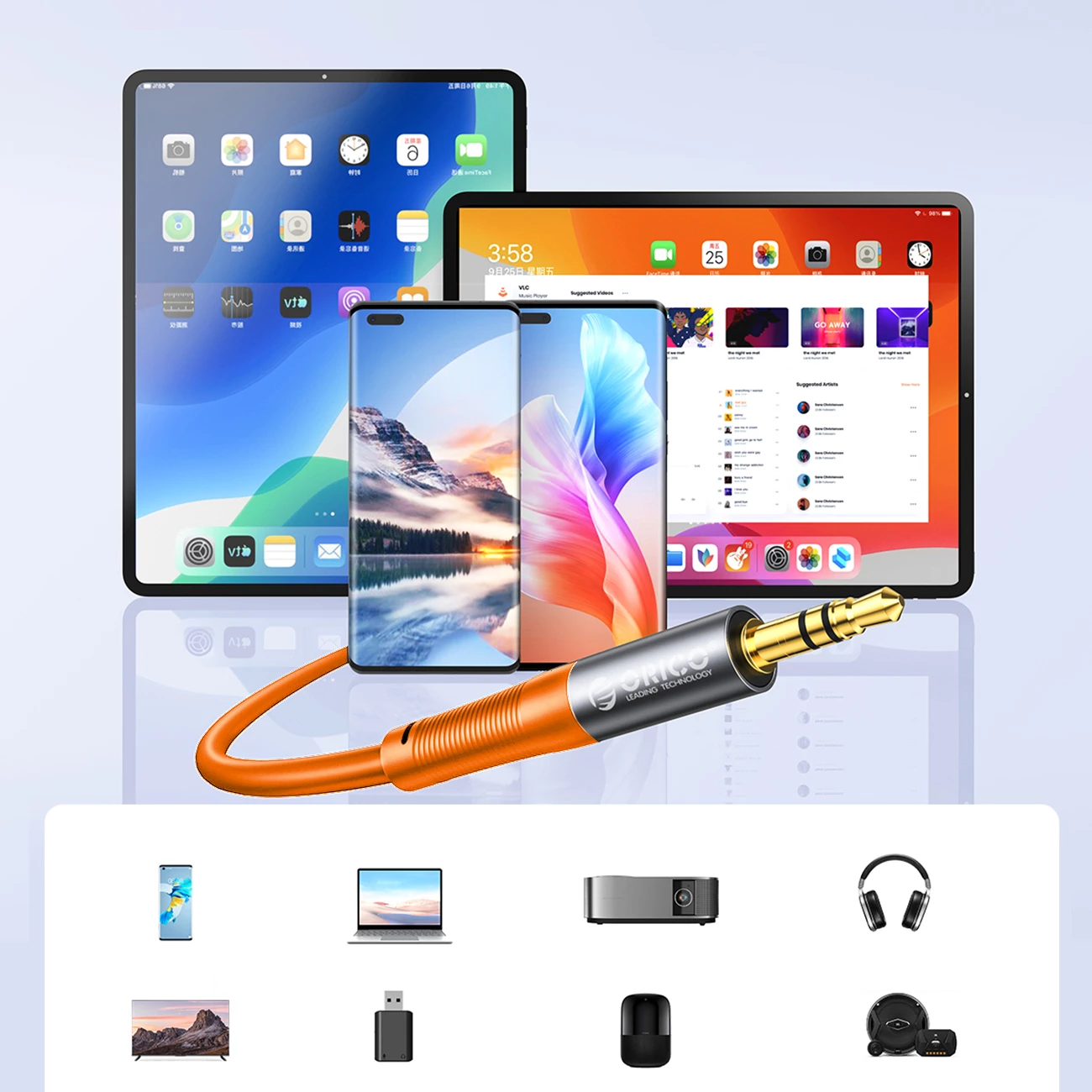Kabllo audio Orico AXRF 3.5mm mini jack (m) në 2x RCA (f) 3 m, portokalli