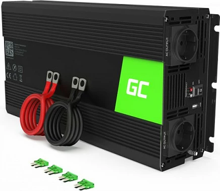 Inverter për veturë Green Cell INV21, 24V në 230V, 6000W, 2x USB PD, i zi