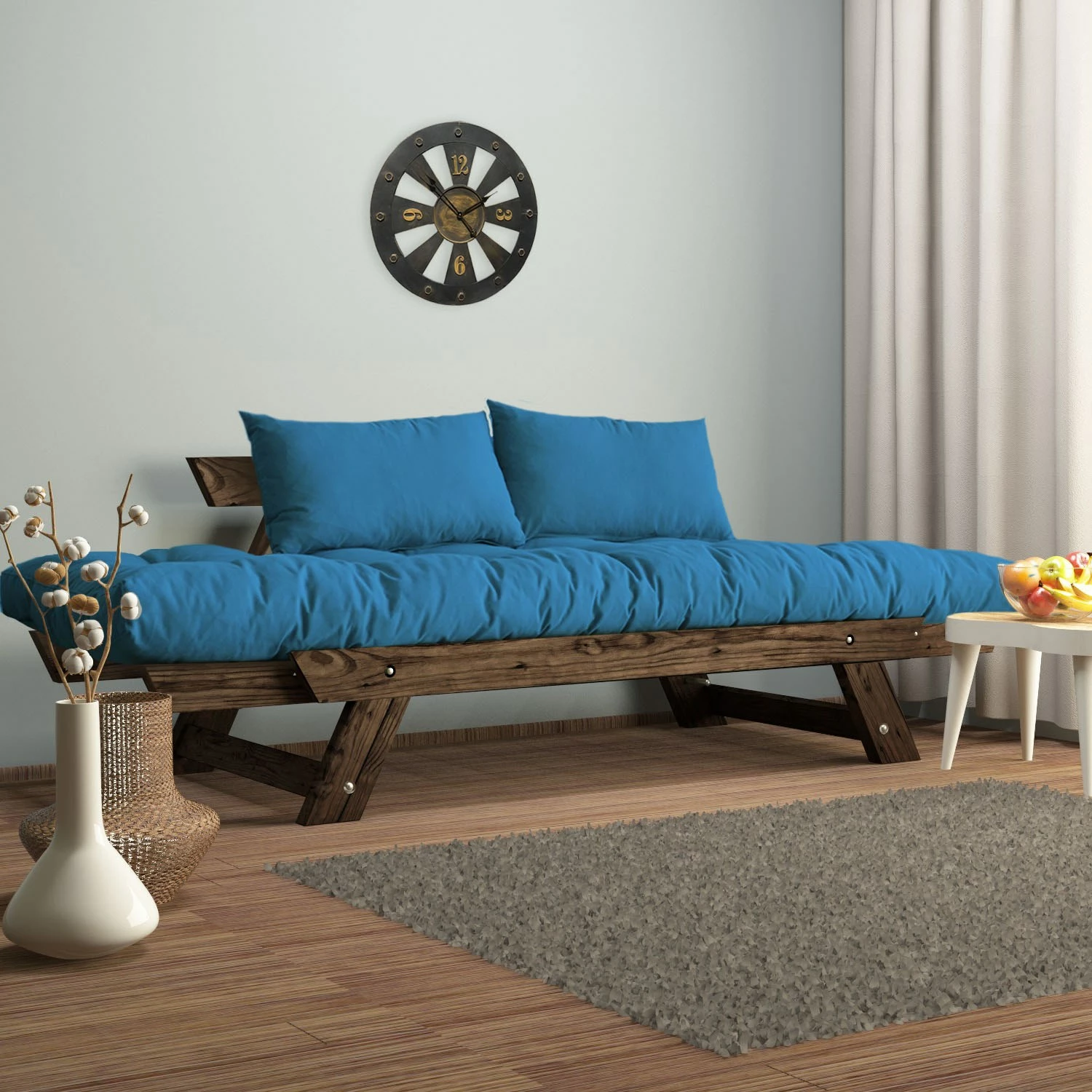 Divan për kopsht, dy vende, ngjyrë arre dhe kaltër, Skye Decor, CPT8115-210
