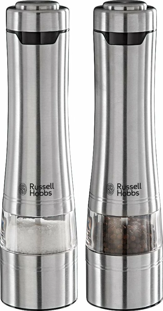 Set mullinj elektrikë për kripë dhe piper Russell Hobbs Classics 23460-56, rregullim i imtësisë së bluarjes, set 2 copë, çelik inox