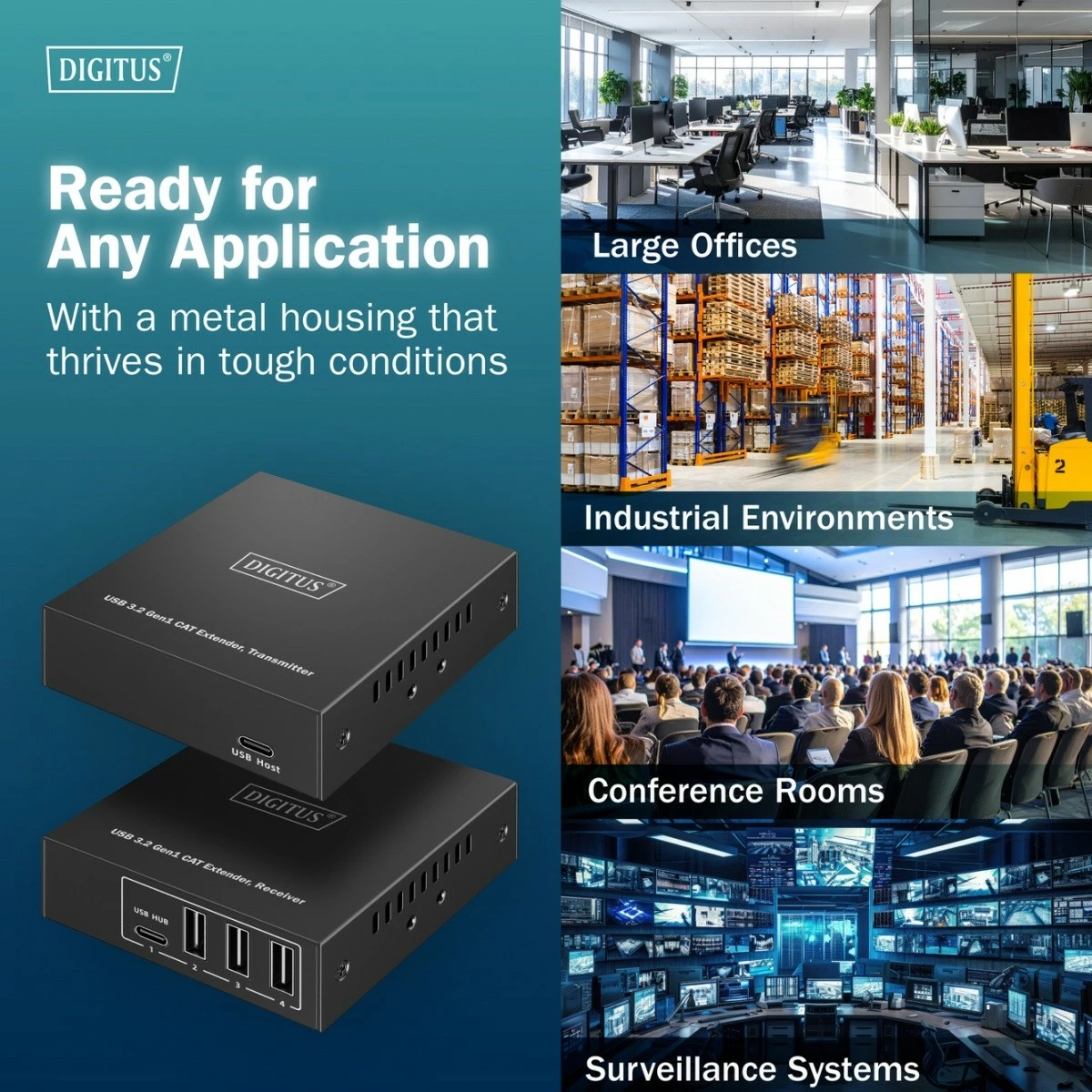 Set extender USB Digitus DA-73121, 3x USB-A, 1x USB-C, RJ45, 100m, i zi