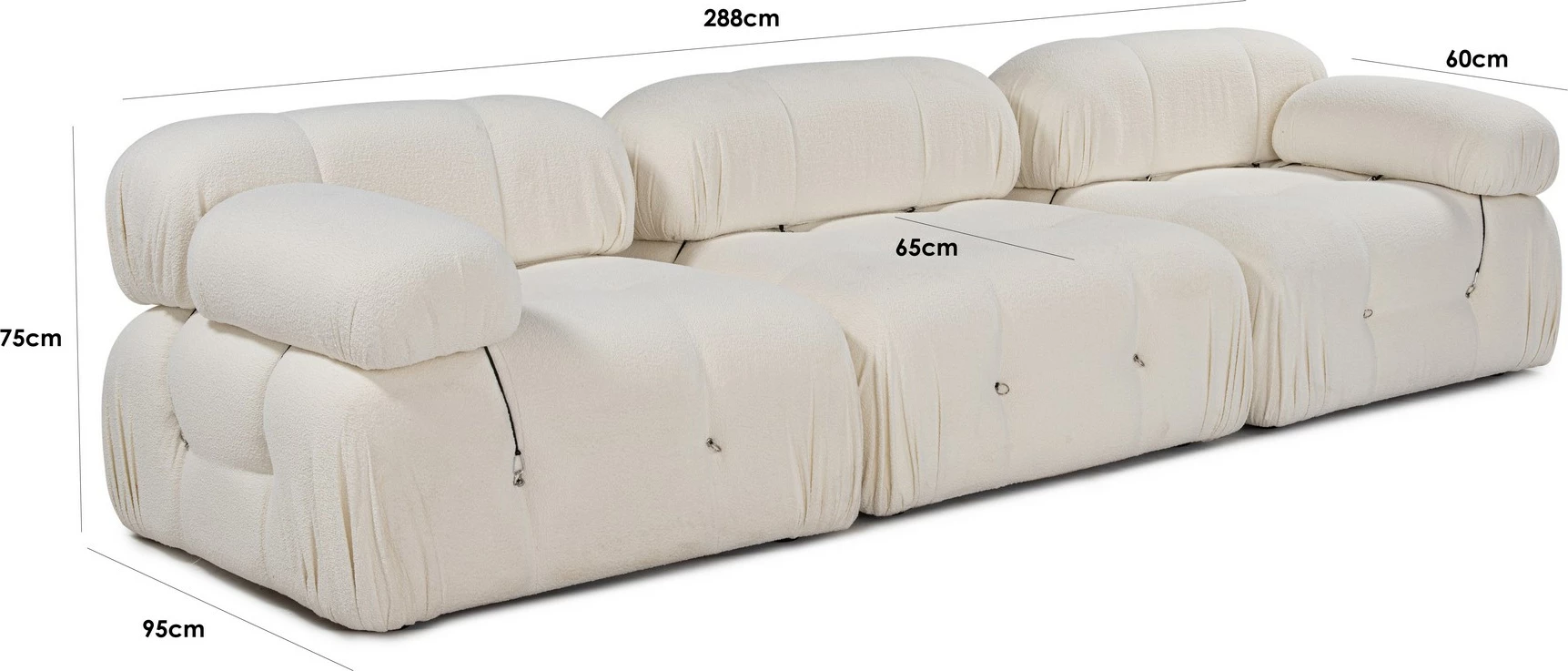Divan treshe Atelier del Sofa, Bubble 3 vendësh, bouclette, i bardhë (3 pjesë)