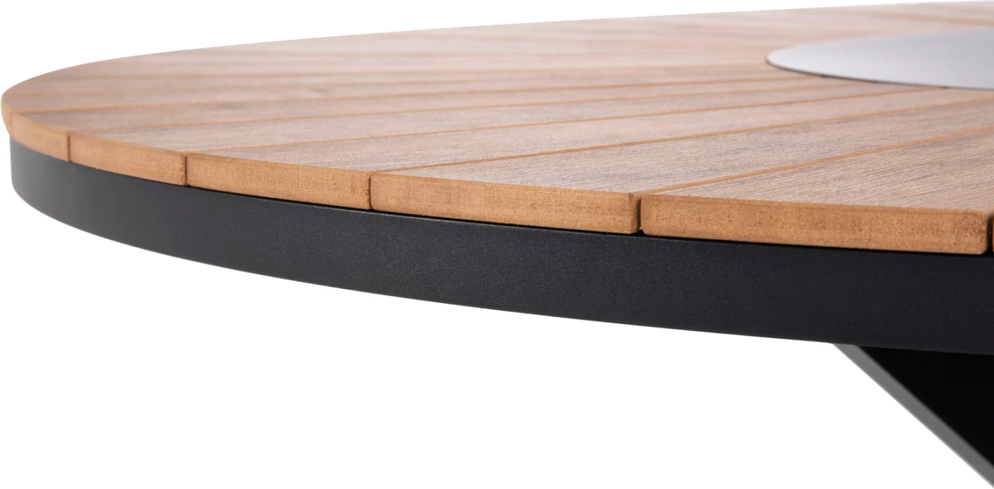 Tavolinë e rrumbullakët për jashtë, MORIL FH6041.01, alumini, ngjyrë antracit, polidru, ngjyrë druri natyral, Φ120cm