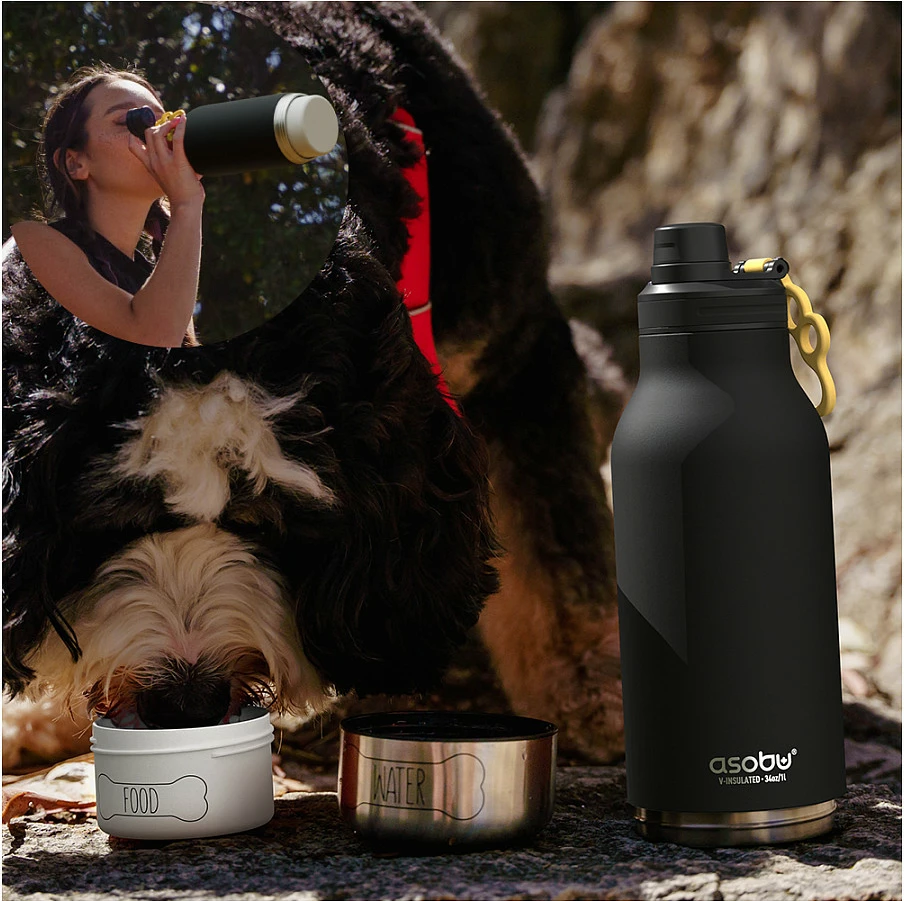 Shishe uji Asobu Buddy, 1082 ml, me dy tasa të shkëputshëm, e izoluar, e zezë