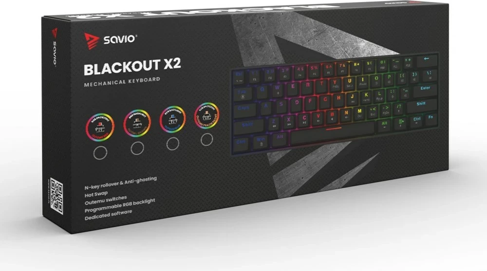 Tastierë mekanike SAVIO BLACKOUT X2 RED, 60%, RGB, me kabllo, e zezë