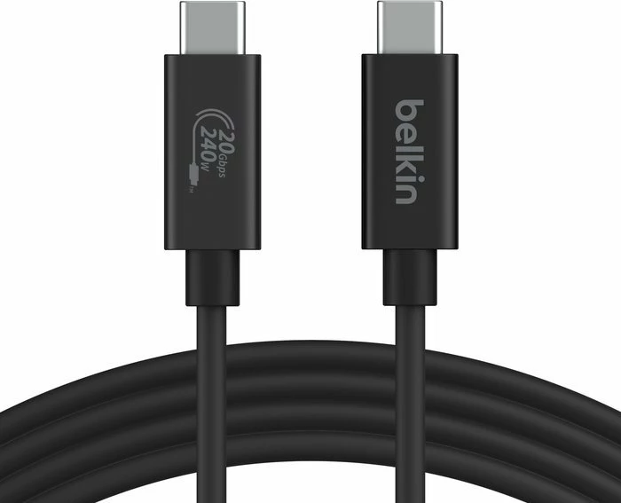 Kabllo USB-C në USB-C Belkin USB4 INZ004bt2MBK 2m 240W 20Gbps, zi/bardhë