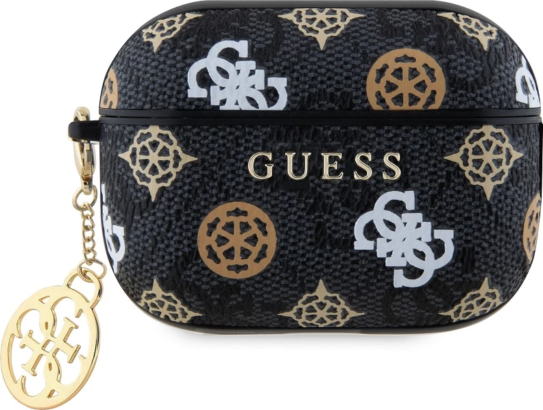 Mbështjellës për AirPods Pro 2 Guess GUAP2P4RPEK, PU 4G Peony Charm, me zinxhir/varëse, 2 pjesë, e zezë