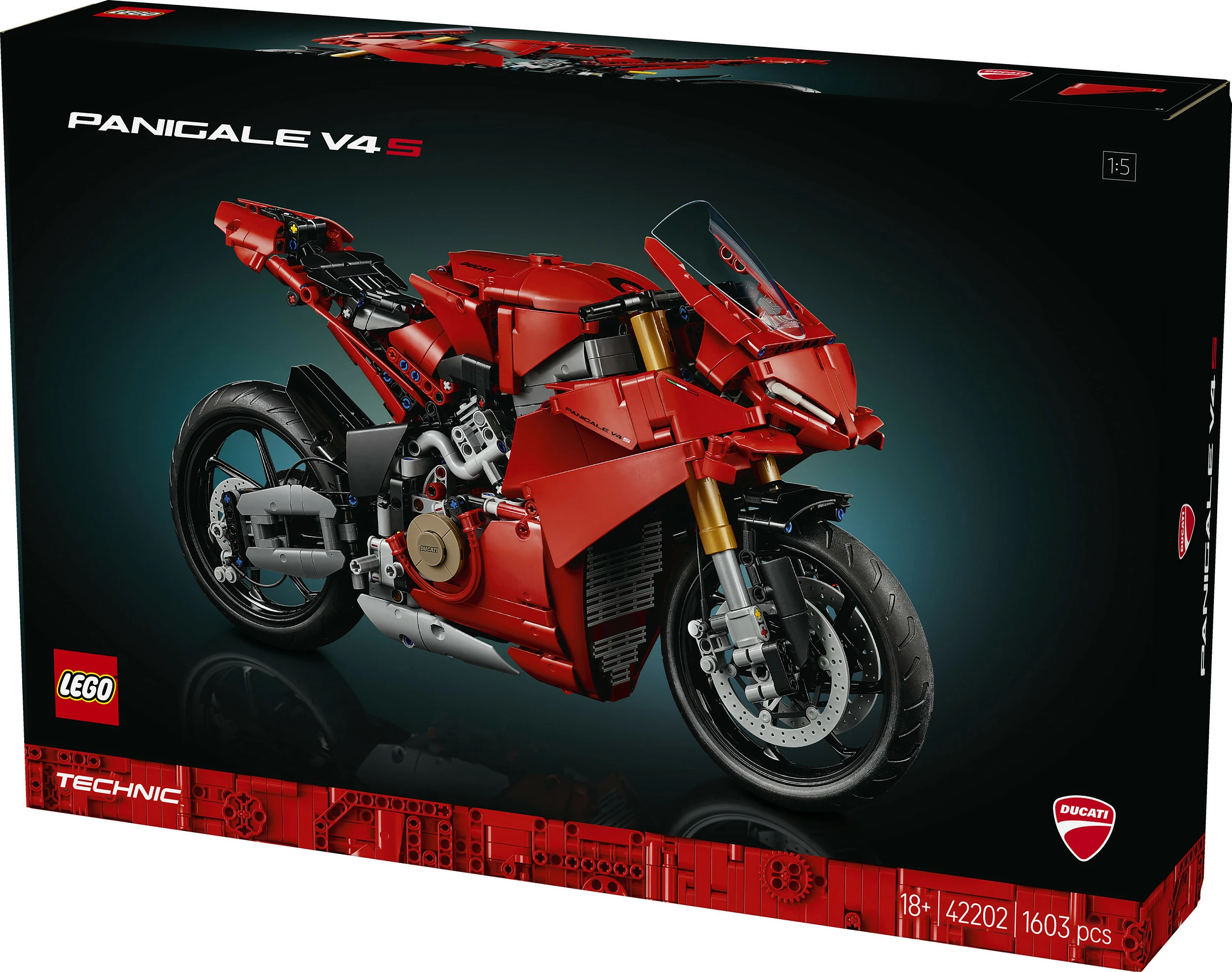 Set ndërtimi LEGO Ducati Panigale V4 S, 1603 copë, ngjyrë e kuqe