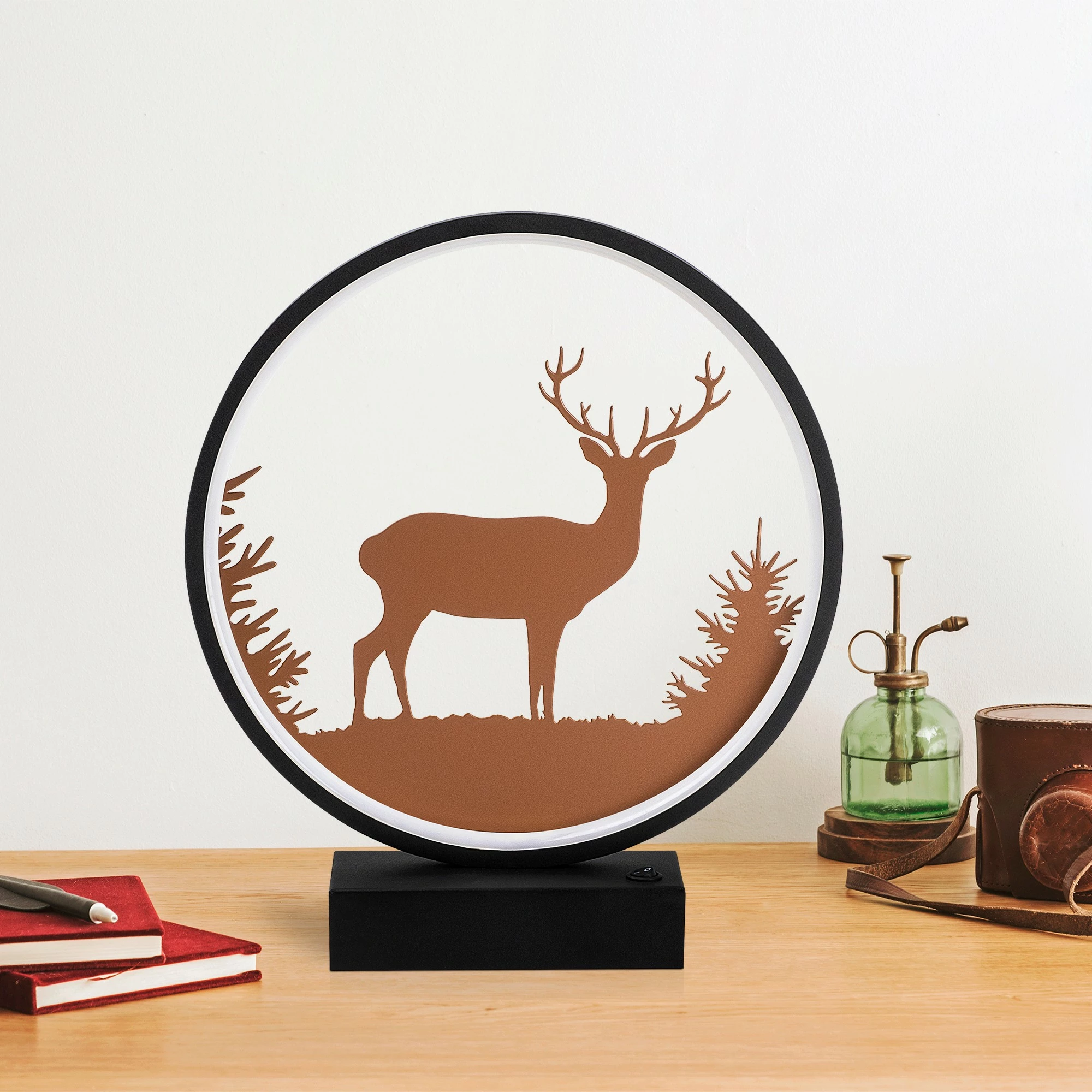 Llambë tavoline Opviq, XMAS7, e zezë dhe bakri, dizajn me drer