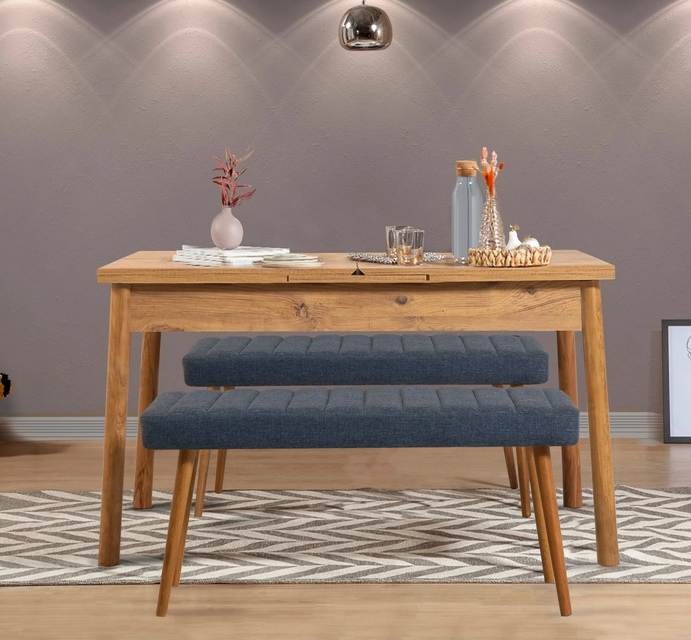 Set tavoline me karrige (3 pjesë), Santiago 1048, ngjyrë Atlantic Pine, blu e errët