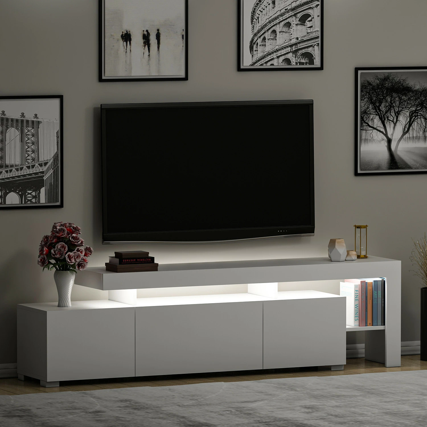 Komodë TV Skye Decor, ngjyrë e bardhë, Beliz
