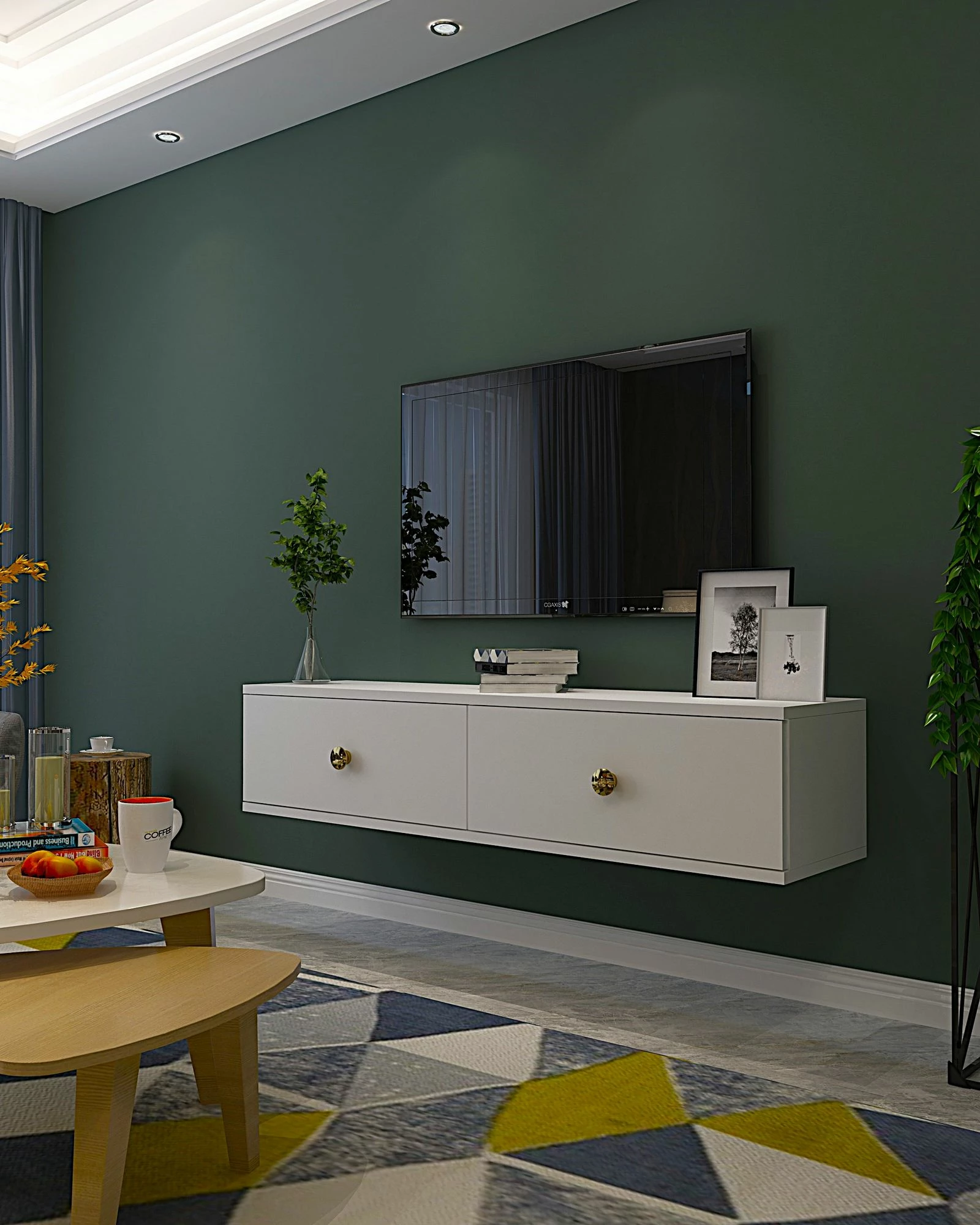 Komodë TV, ngjyrë e bardhë dhe ari, Skye Decor Zuzu 120