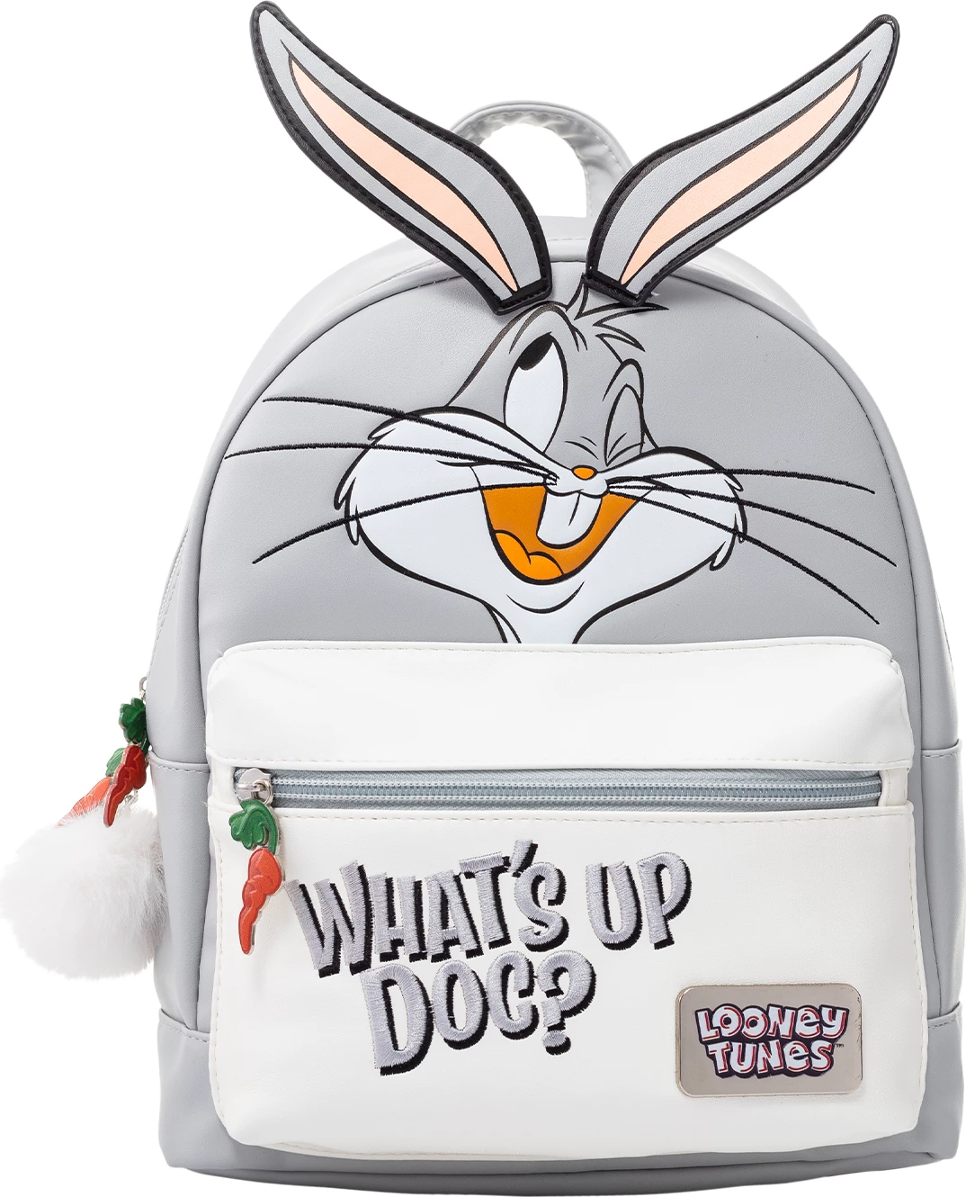 Çantë shpine Pyramid International Looney Tunes Bugs Bunny "What's Up Doc", gri/bardhë, me keychain të heqshme