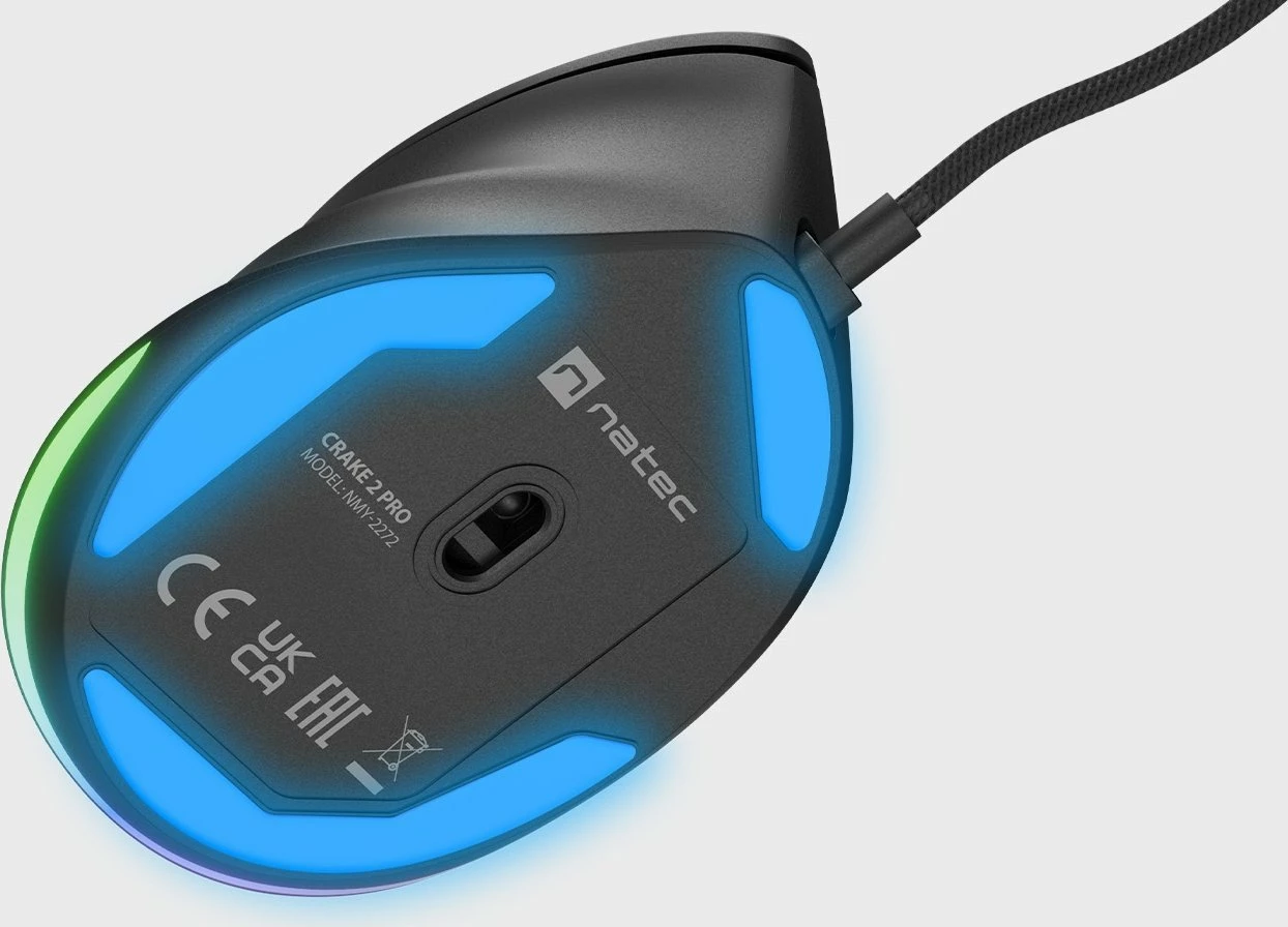 Maus Natec Crake 2 Pro NMY-2272 12800 DPI, me kabllo USB, vertikal, 6 butona, RGB, i zi