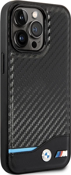 Mbështjellës BMW Leather Carbon për iPhone 13 Pro / 13 6.1", i zi, hardcase