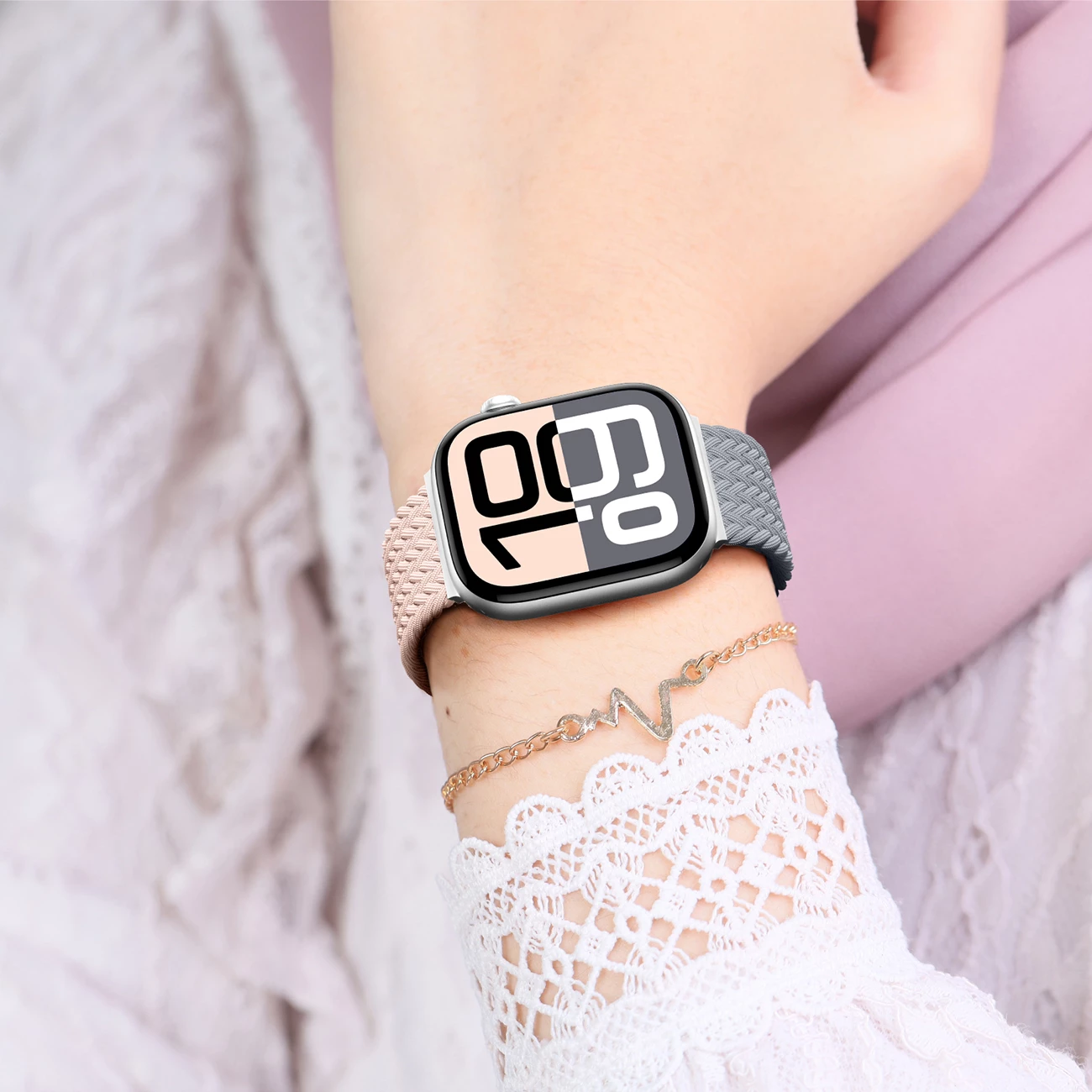 Set rripash për Apple Watch 42mm AmazingThing Blend Band, 2 copë, rozë-gri/rozë