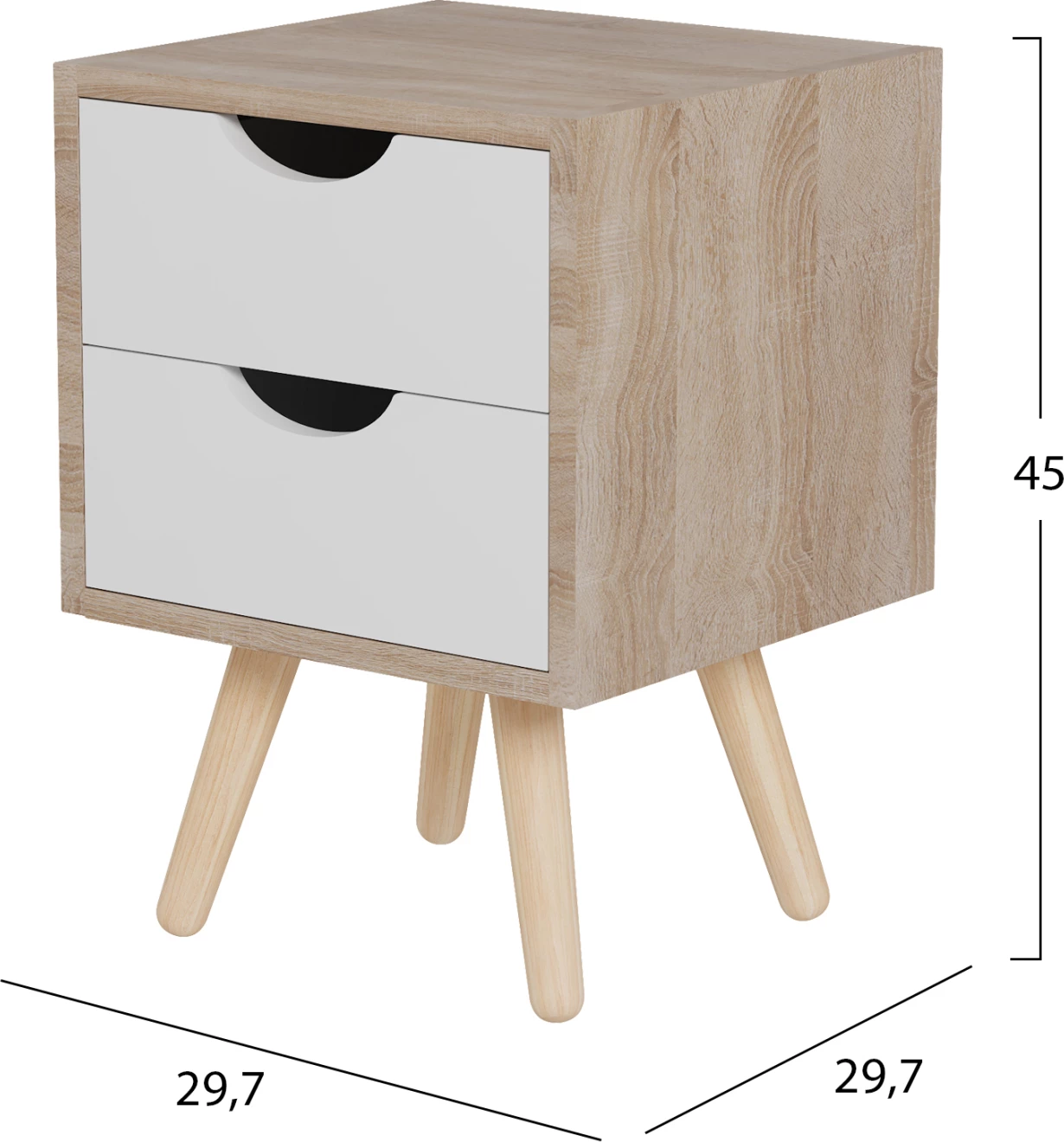Komodinë nate DINKL FH2472.04 melaminë-2 sirtarë, ngjyrë sonama-bardhë, 29,7x29,7x45H cm