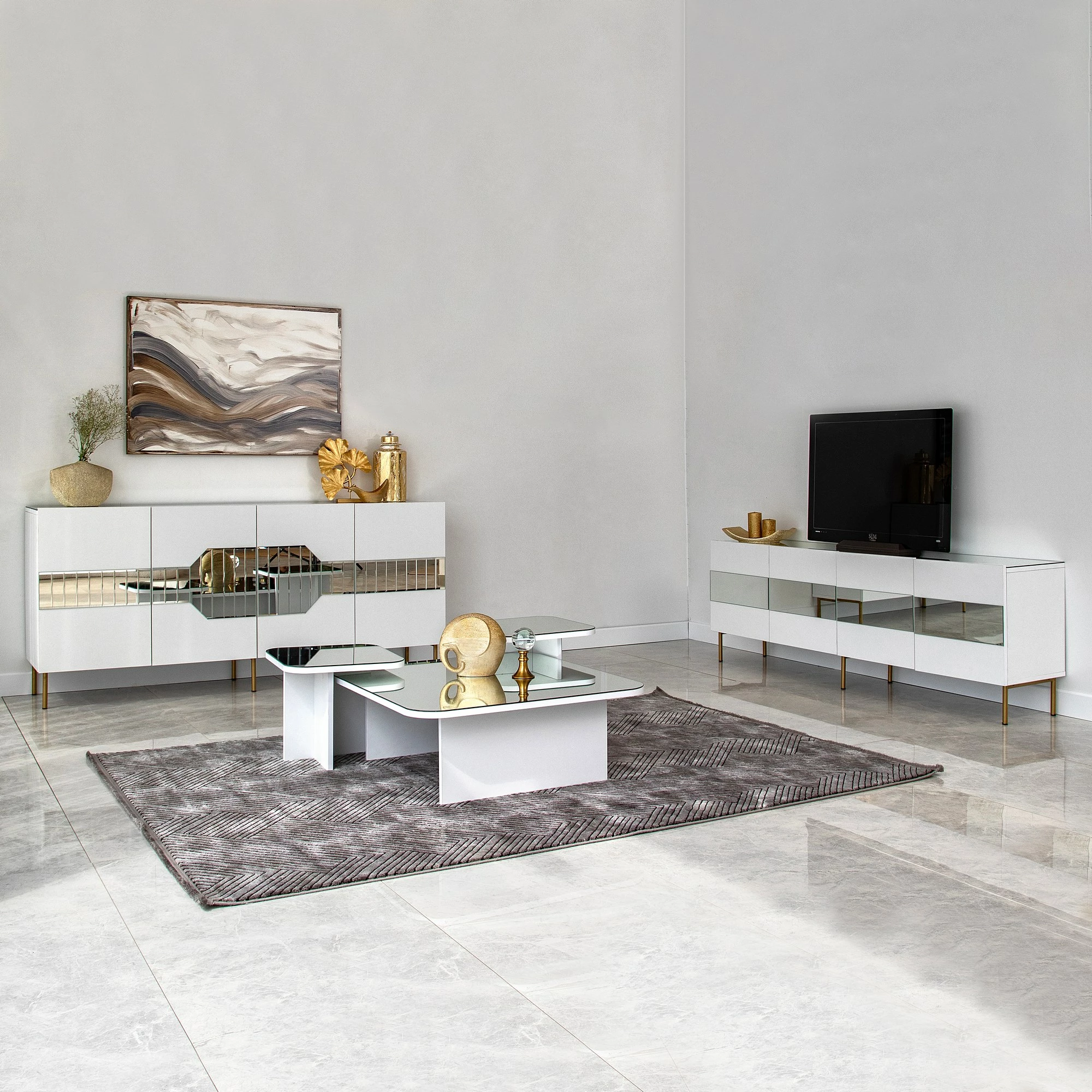 Konsolë Hanah Home Milan, e bardhë dhe e artë