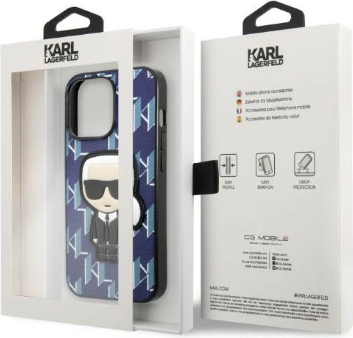 Mbështjellës Karl Lagerfeld KLHCP13LPMNIKBL për iPhone 13/13 Pro, hardcase, Monogram Ikonik Patch, Blu