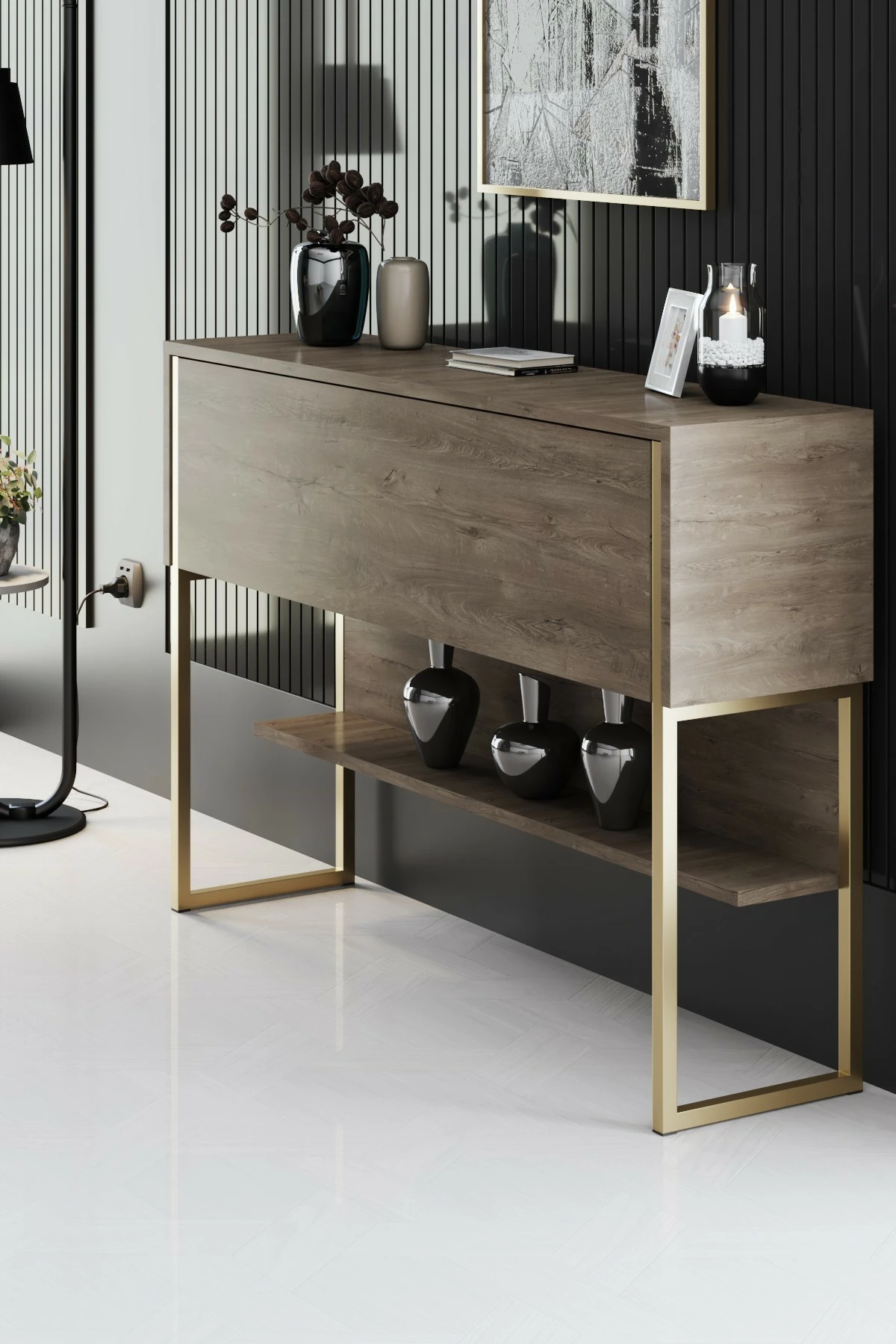 Komodë Hanah Home, Luxe, ngjyrë ari dhe arre